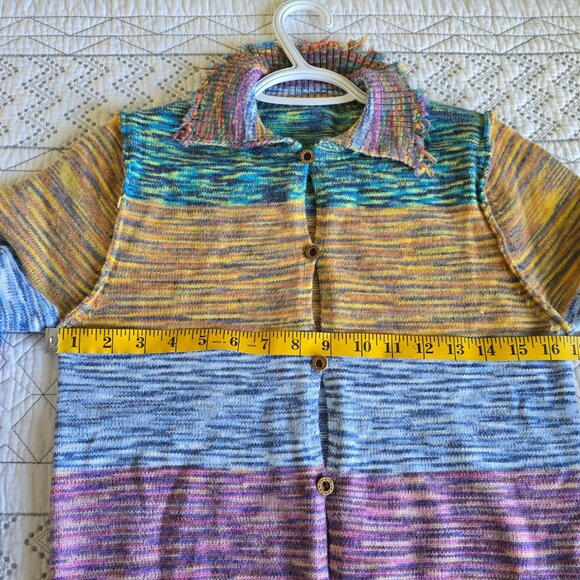 Chic  Multicolor Long Sleeve Fringe Hem Cardigan Size Med NWOT - Picture 3 of 4